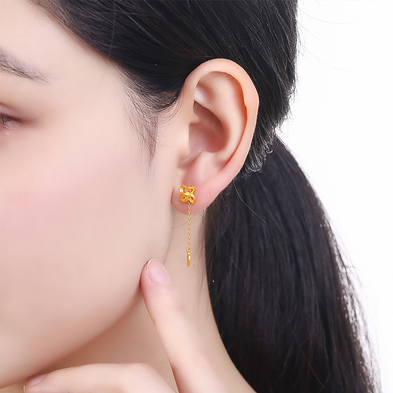 梦金园黄金耳钉耳线两用足金999耳坠耳饰女心旅风车计价