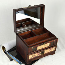 Antique jewelry box with lock Antique dressing box Treasure box with mirror Wooden antique storage box Creative gift