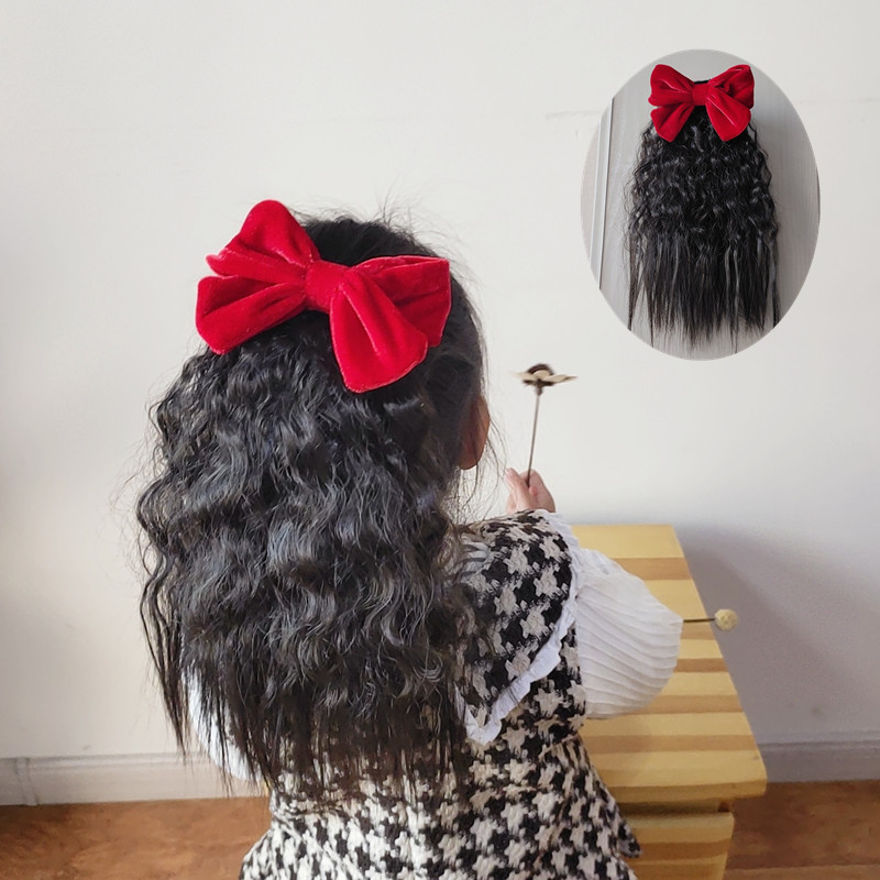 Baby wig middle and long New Year children girl's header hair card knot wrote real pictures of Han Tang Accessories