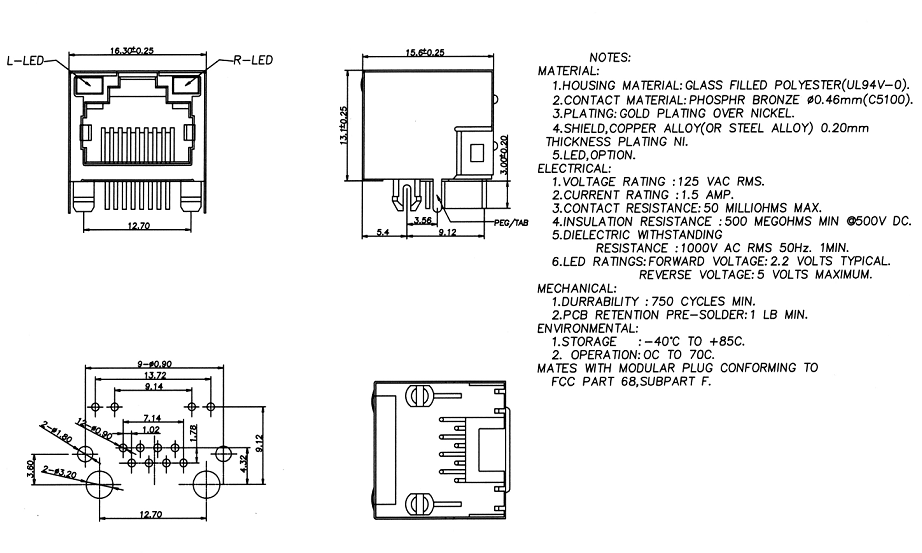 卧式不带弹片尺寸