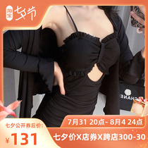 Severifiable black sunscreen can be launched with long sleeves Chater conservative ins not revealing back two sets of sports fitness swimsuit women