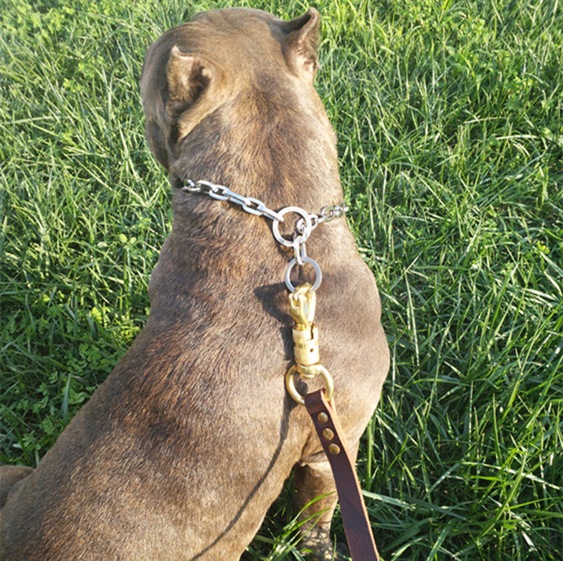 猛犬重型牛皮牵引绳中大型狗链子马具大铜勾金毛拉布拉多斗牛通用_双