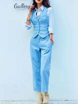 LISA YU Lisa Yu corduroy strip slim cotton padded casual suit vest waistcoat pants set