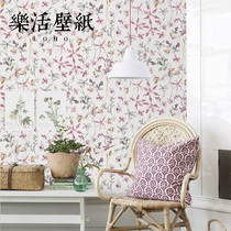 Nordic style wallpaper fresh and elegant ink pastoral flower living room bedroom background wall non-woven striped wallpaper