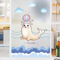 Cartoon little seal window glass film toilet light transparent opaque sticker glass door frosted electrostatic sticker