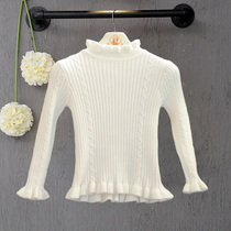 Girls sweater base shirt Autumn and Winter Korean version of the large childrens long-sleeved sweater female baby semi-high collar white sweater