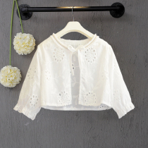 Girls yarn skirt cotton outside the summer thin section of the big child princess small jacket Long-sleeved childrens breathable cardigan shawl