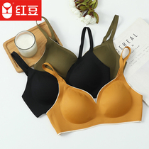 Red bean no-rim non-trace-free glossy face gathered bra ladies adjusted sexy comfort side retract bra