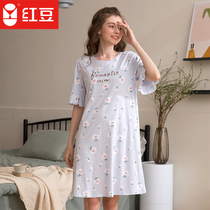 Red bean short-sleeved cotton night dress Letter printed long dress loose and comfortable can be worn outside home clothes pajamas