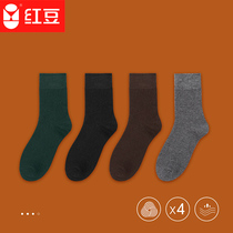 Red bean wool blend 4 pairs of wool ring thickened socks mens middle tube socks casual versatile men socks wool socks men