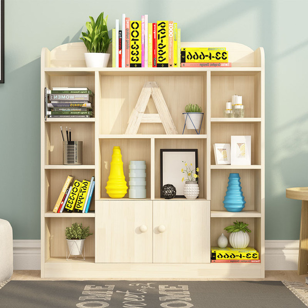 简约现代实木儿童书柜书架储物柜矮柜带门书橱置物架收纳柜家具