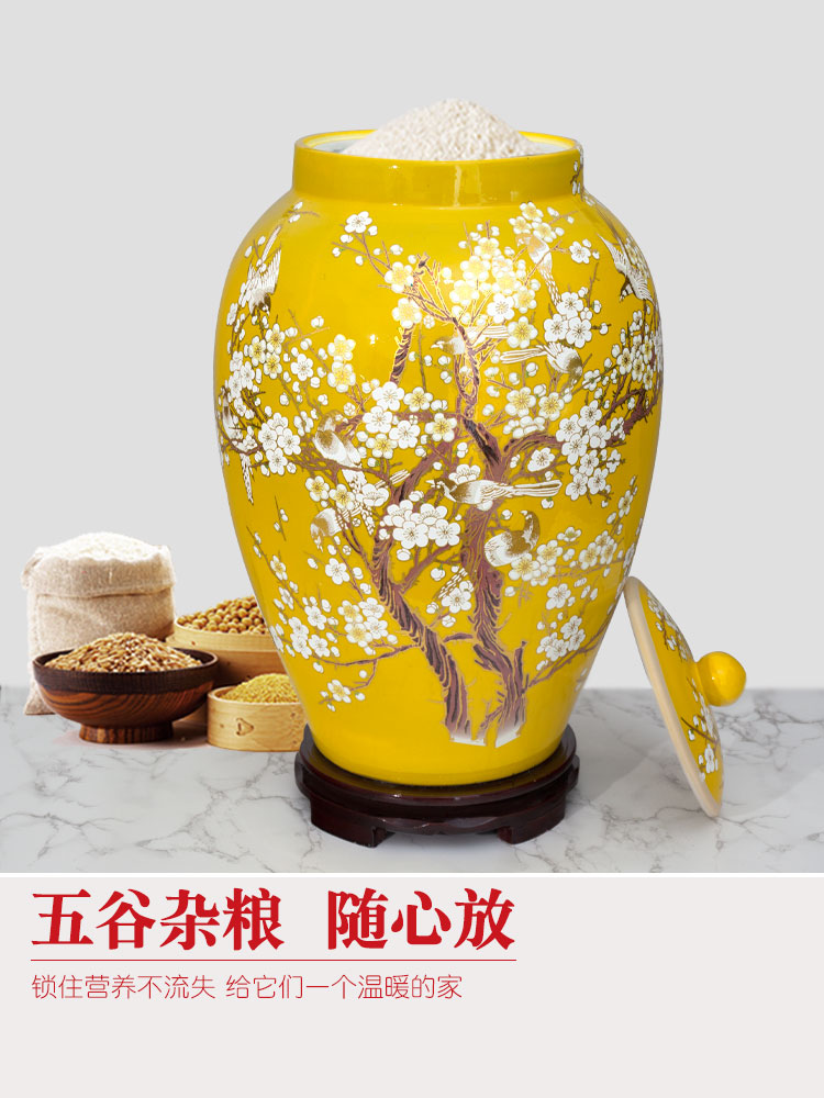 Jingdezhen ceramic barrel ricer box 20 jins 30 jins of 50 pounds to take rice storage box cover household moistureproof insect - resistant rice pot