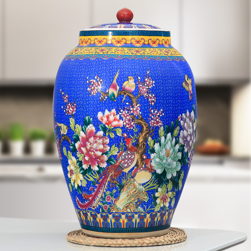 Jingdezhen ceramic barrel ricer box 20 jins 30 jins of 50 pounds to take rice storage box cover household moistureproof insect - resistant rice pot