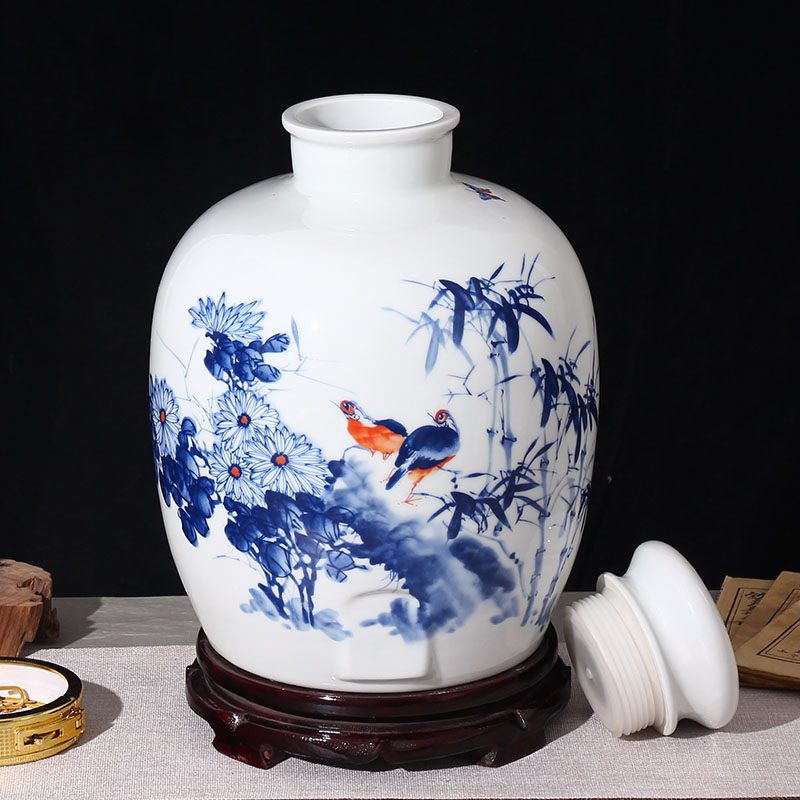 Jingdezhen ceramic jars 10 jins 20 jins 30 jins with leading wine jar it bottle seal pot liquor jugs