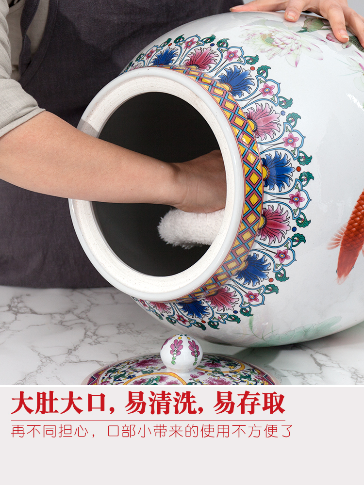 Jingdezhen ceramic barrel pack ricer box store meter box 20 jins 30 jins of 50 kg household moistureproof insect - resistant rice jar with cover the bucket