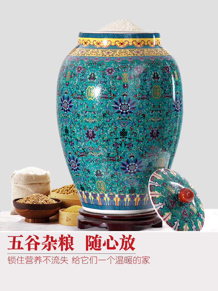 Jingdezhen barrel ricer box 20 jins 30 jins of 50 pounds with cover cylinder tank storage tank of household ceramics moistureproof cylinder