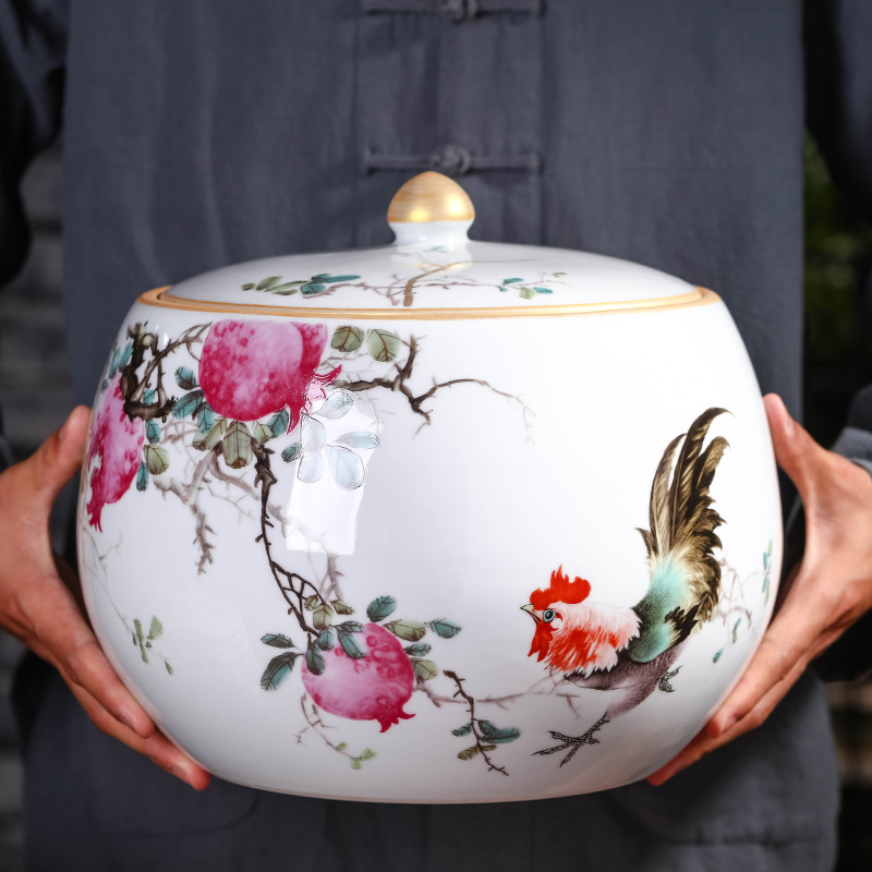 Jingdezhen ceramic seal manual caddy fixings tea cake box pu 'er tea, green tea to wake tea storage POTS tea urn