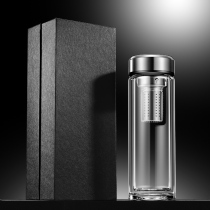 Double-layer thickened transparent tea water separation glass mens high-end gift large-capacity water cup can be customized logo