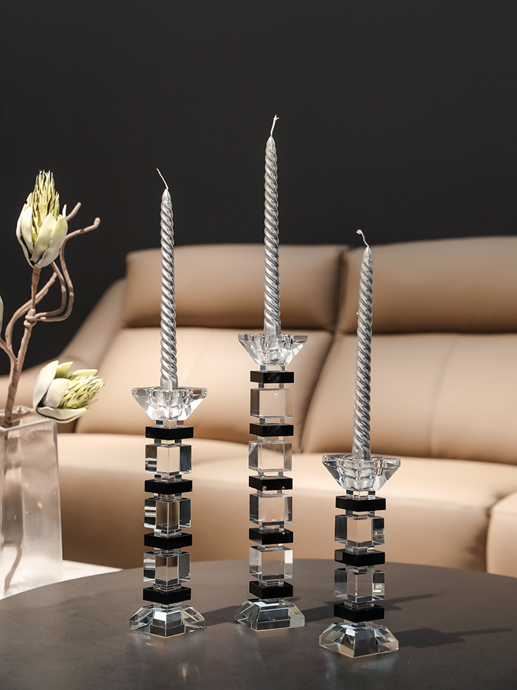 Nordic Light Luxury Crystal Glass Candlestick Candle Holder Home Romantic Candlelight Dinner Props Dining Table Decorations Ornaments