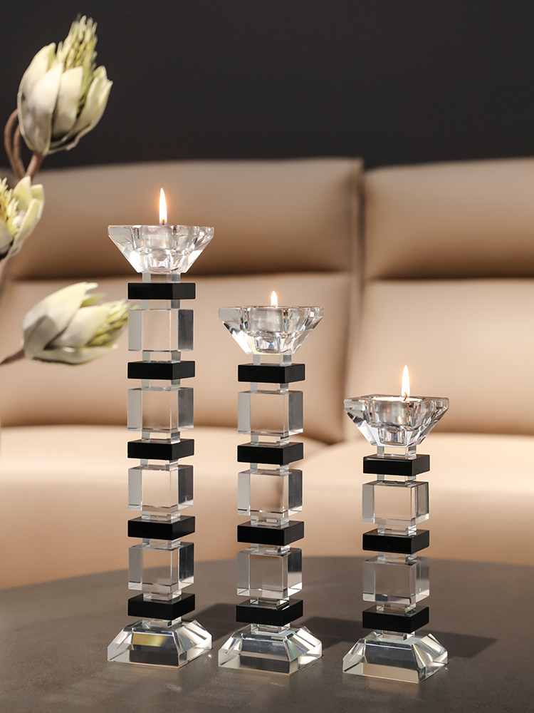 Nordic Light Luxury Crystal Glass Candlestick Candle Holder Home Romantic Candlelight Dinner Props Dining Table Decorations Ornaments