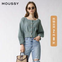 MOUSSY spring and Autumn new personality square collar lantern sleeve waist fashion knitted cardigan 028DA570-5000