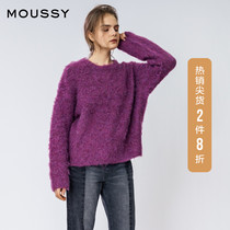 MOUSSY spring new round neck mohair vintage pullover knitted sweater for women 010ESW70-0720