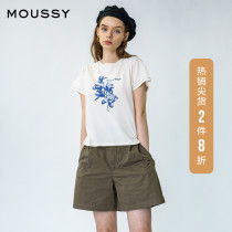 MOUSSY SPRING and autumn new round neck RETRO printing CASUAL short-sleeved T-shirt WOMEN 010DA790-5850