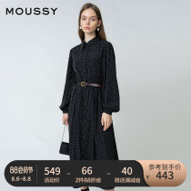 MOUSSY Spring and Autumn new lapel polka dot waist lantern sleeve casual dress 010DAW30-6610