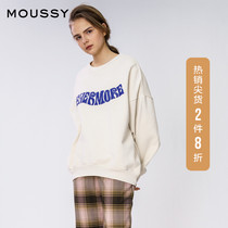 MOUSSY spring new round neck letter offset printing off THE shoulder loose sweater female 010DA790-6080