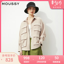 MOUSSY 2021 spring and summer new products lapel belt symmetrical patch bag tooling shirt jacket 010ESB30-0390