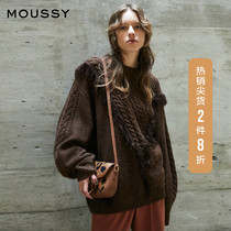 MOUSSY spring new round neck personality tassel twisted pullover sweater 010DA770-6190