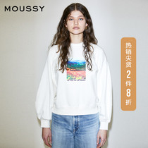 MOUSSY spring and autumn new round neck lantern sleeve loose casual pullover printed sweater 010DSQ90-0730