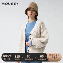 MOUSSY spring and Autumn new V-neck single-breasted twisted lantern sleeve knitted cardigan 010DA570-5670