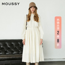 (The same as the star)MOUSSY lantern sleeve embroidered hollow out shirt dress female 010DAB30-6050