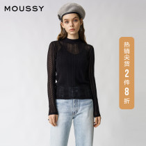 MOUSSY spring new semi-high collar transparent lace personality hollow knitwear 010DSS70-0210