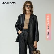 MOUSSY spring and autumn new personality lapel PU LEATHER casual blazer female 010DA530-5420