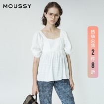 MOUSSY spring and summer new square collar temperament French bubble sleeve loose casual shirt women 010DAW30-6160