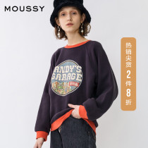 MOUSSY spring new round neck letter printing lantern sleeve contrast color sweater women 010DAQ90-6100