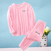 Female flannel pajamas set casual home fattening padded long-sleeved trousers warm plush fairy womens 200kg