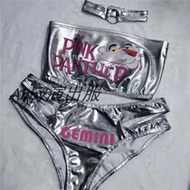 Nightclub bar dsGOGO Future technology sense Silver laser sense bandeau shorts trend graffiti bikini set