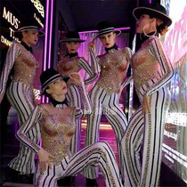Fake skin bright diamond striped slim fit flared pants European and American sexy female singer jazz dance team dsGOGO host clothing