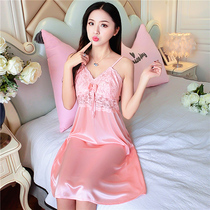 Ice wire sexy pajamas woman summer thin temptation to 2021 new sleeping dress Han edition lady hanging dress