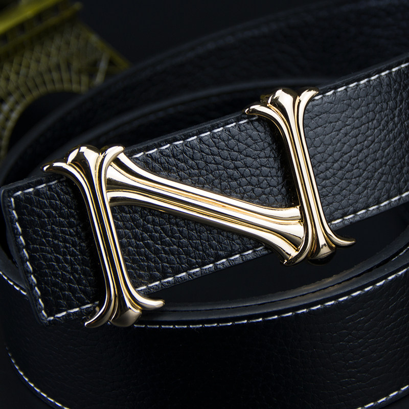 字母n平滑扣腰带男商务青年头层牛皮带皮带韩版真皮板扣裤带纯皮