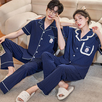 Couple sleepwear mens spring summer short sleeve long pants cardiovert cotton feminine Home Jacket Turtlenecks Slim all cotton suit