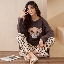 Sleepwear Lady Spring Fall Pure Cotton Long Sleeve Long Pants Korean Version Slim cute card Ventilated Winter Full Cotton Home Suit Suit