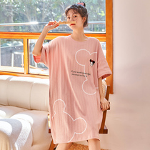 Sleeping Dress Lady Summer Short Sleeve Pure Cotton Pyjamas Cartoon Net Red Pure Desire Fairy Wind Easy and thin All cotton Home Residence Clothing