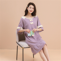 Spring Summer Korean version Ladies in pure cotton short sleeves Sleeping Dress Sweet Sleeping Clothes Cartoon Thin all cotton Lido dress Home Dress Home Clothing