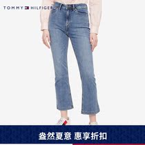 Tommy womens clothing retro microlaxian legs Long LOGO patch washed micro-bomb Asian version of jeans 27545