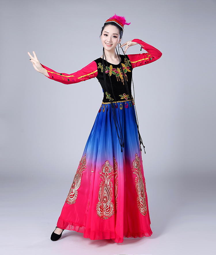 新款新疆舞服装女维吾尔族表演服大摆裙长裙少数民族舞蹈服装成人