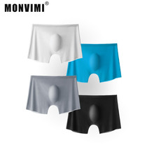 MONVIMI mens ice silk underwear 3D stamping die without trace flat angle ultra-thin transparent sexy naked goat milk silk summer